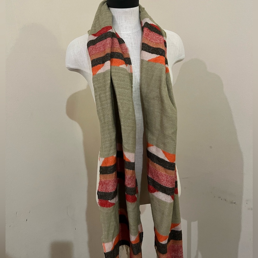 Ralph Lauren Khaki and Multicolor Striped Scarf